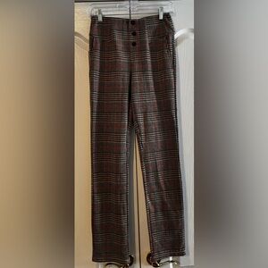 HALARA Black, Tan and Red Plaid Straight Leg Stretch Trousers NWT - Size S